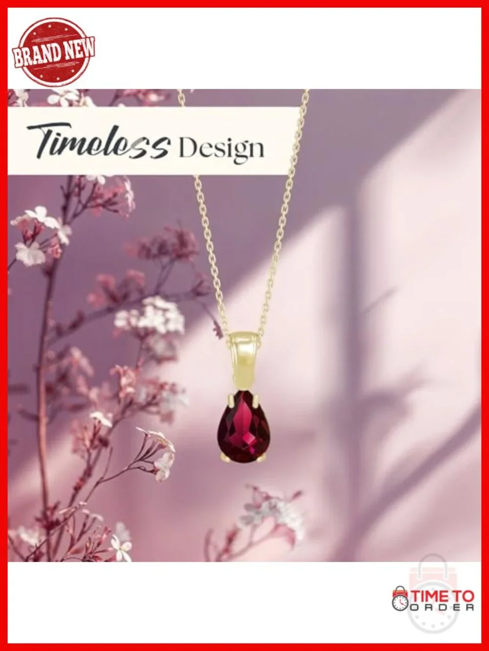 14K Gold Plated Sterling Silver Simulated Ruby Teardrop Pendant Necklace